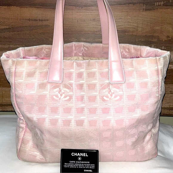 Chanel Authentic Travel Line Ligne Tote Light Pink with card and CC Scarf